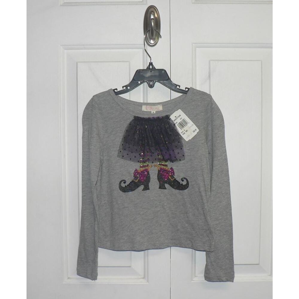 Truly Me Girls Long Sleeve Tutu Witch Cotton Blend Tee in Grey Multi Size‎ 6 $35